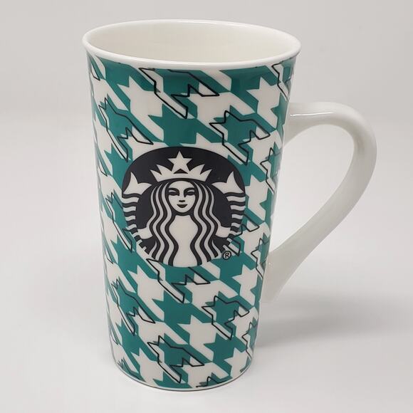 Starbucks Other - Starbucks Coffee Mug Cup Tall 16 Ounces 2017 Green and White Houndstooth Design